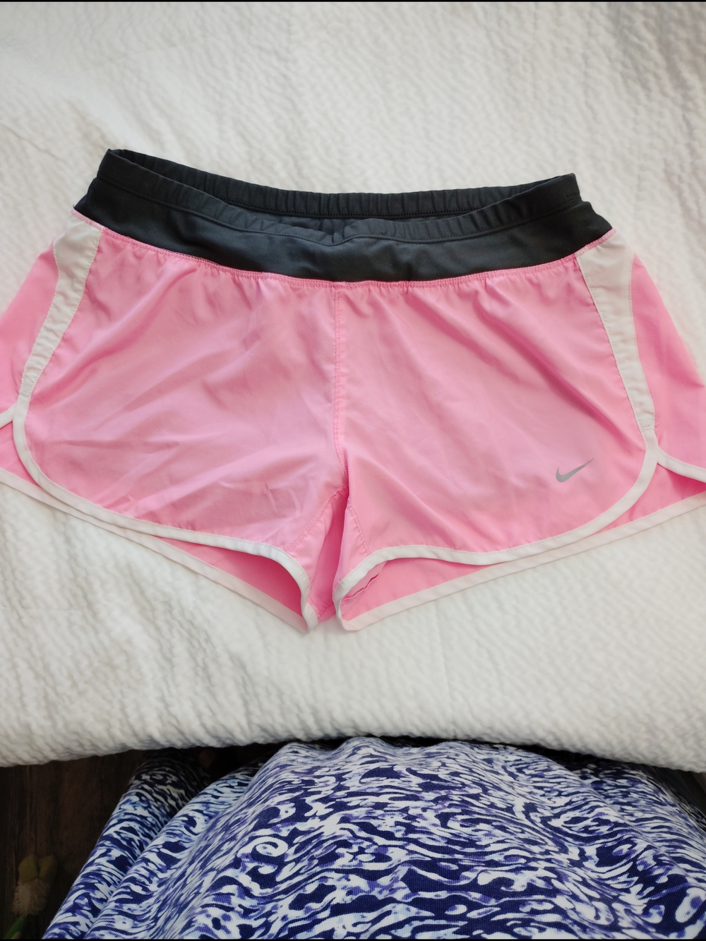 Nike Pink Athletic Shorts with Grey Waistband and White Trim